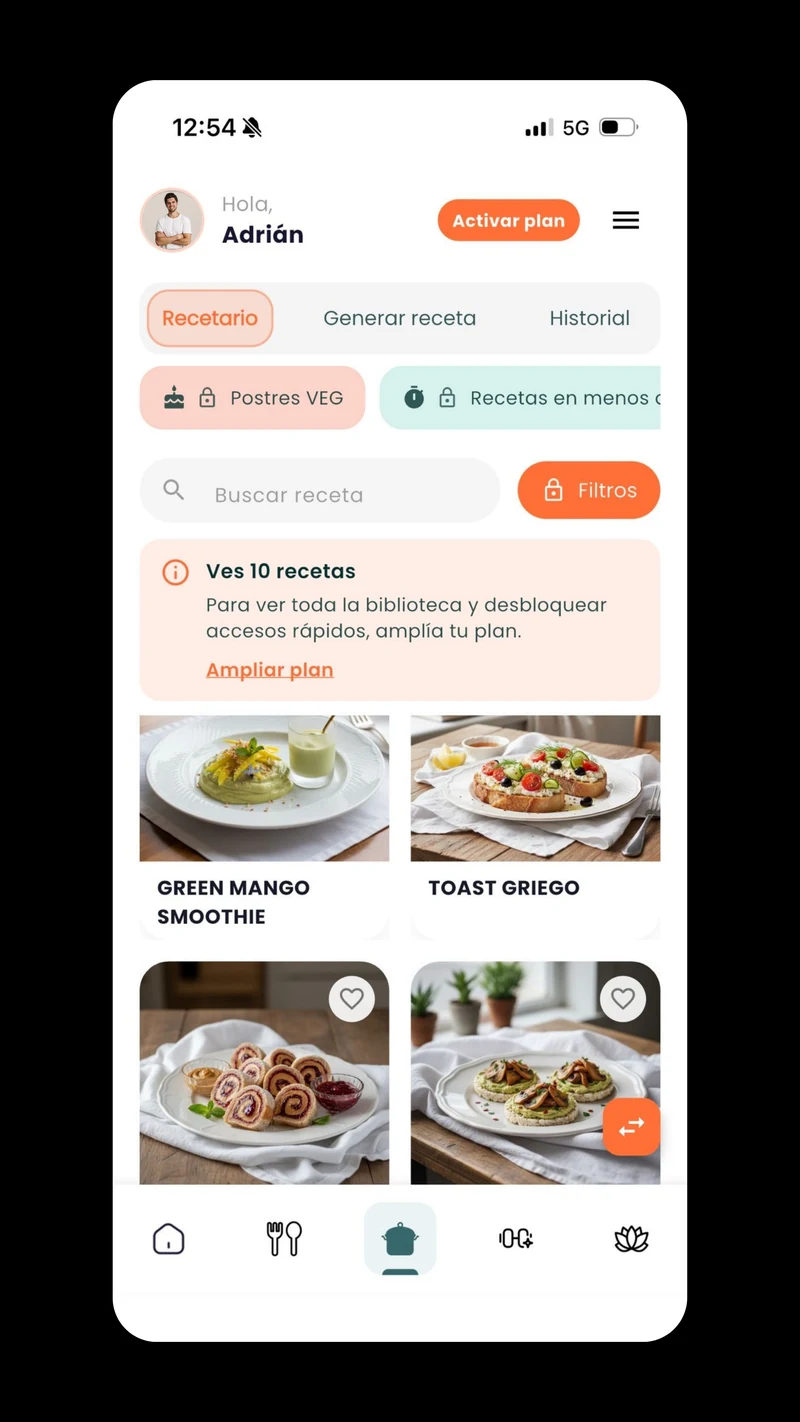 App Dasana, recetario wellness