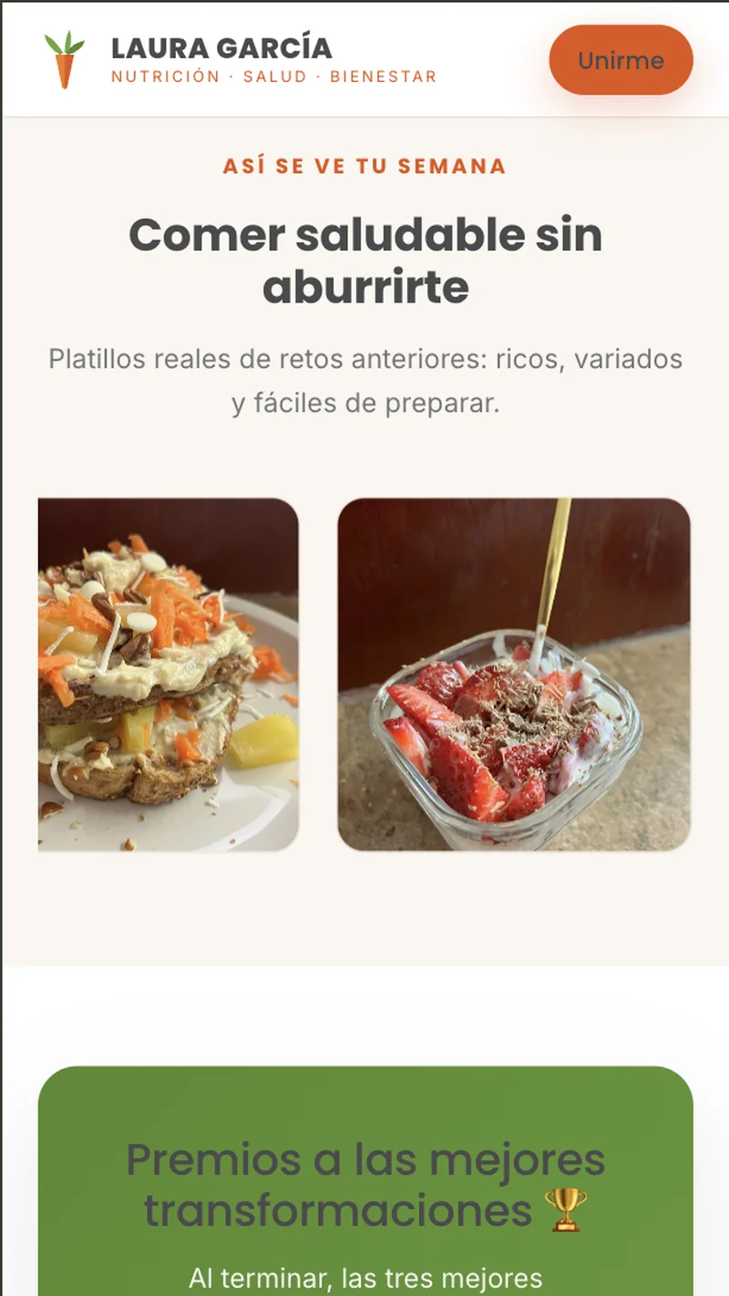 Plataforma de retos de nutrición de Laura García
